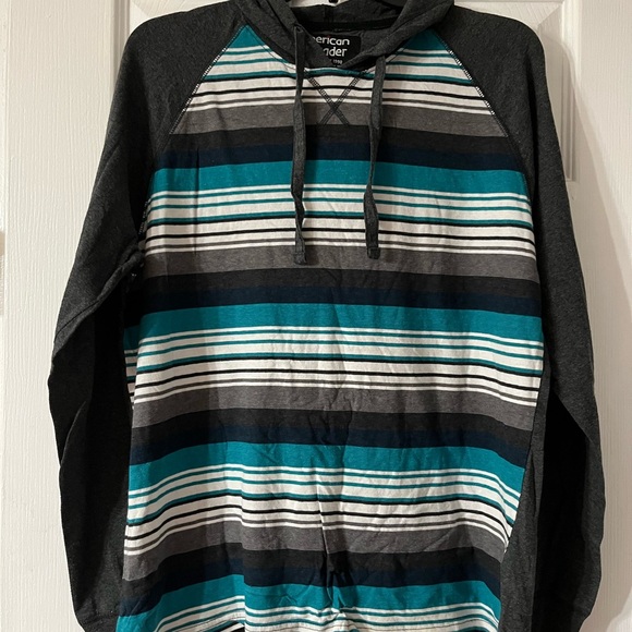 American Crusader Large Men’s Stripe Long Sleeve Hoodie Shirt, made India, - Picture 2 of 8